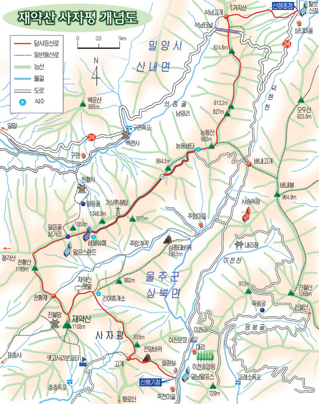 천황산, 재약산 개념도