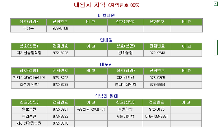 지리산지역 민박집안내..